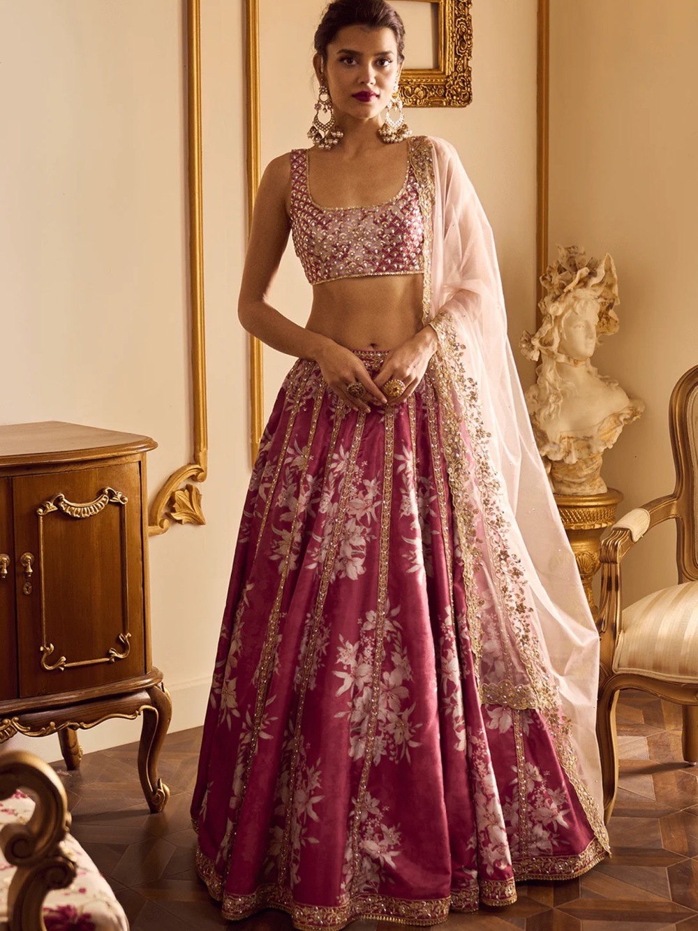 Lashkaraa Maroon Floral Printed Lehenga